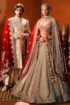 Shop_Masaba_Orange Lehenga Heavy Raw Silk Embroidery The Khubani Ka Meetha Bridal Set _at_Aza_Fashions