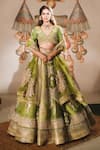 Buy_Masaba_Green Lehenga Heavy Raw Silk Embroidery Motif V Neck The Jaljeera Bridal Set _at_Aza_Fashions