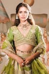 Shop_Masaba_Green Lehenga Heavy Raw Silk Embroidery Motif V Neck The Jaljeera Bridal Set _at_Aza_Fashions