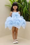 Shop_JANYAS CLOSET_Blue Organza Embellished Floral Applique Elsa Rose Dress And Overskirt Set _Online_at_Aza_Fashions