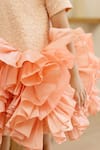 Shop_JANYAS CLOSET_Peach Jacquard Fabric Woven Floral Princess Abstract Frill Dress _Online_at_Aza_Fashions