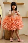 JANYAS CLOSET_Peach Jacquard Fabric Woven Floral Princess Abstract Frill Dress _at_Aza_Fashions