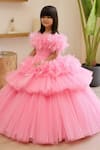 Buy_JANYAS CLOSET_Pink Net Embellished Feathers Princess Dreamer Frilled Applique Gown _at_Aza_Fashions