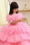 JANYAS CLOSET_Pink Net Embellished Feathers Princess Dreamer Frilled Applique Gown _Online_at_Aza_Fashions