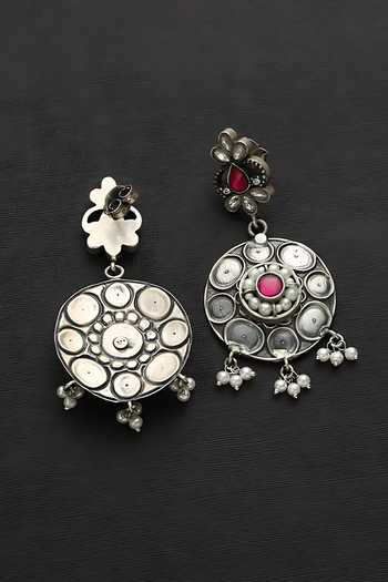 Shop_Mero Jewellery_Pink Pearls Floral Kundan Studded Earrings _at_Aza_Fashions