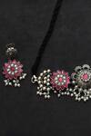 Shop_Mero Jewellery_Pink Kundan Floral Motif Choker Set _Online_at_Aza_Fashions