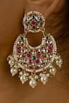 Shop_Namasya_Pink Beads, Stones Kundan Embellished Cutwork Earrings _at_Aza_Fashions