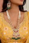Buy_Namasya_Pink Beads Lotus Carved Pendant Necklace Set _at_Aza_Fashions