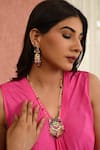 Buy_Namasya_Multi Color Beads, Diamonds Half Crescent Carved Pendant Necklace Set _at_Aza_Fashions
