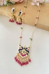 Shop_Namasya_Multi Color Beads, Diamonds Half Crescent Carved Pendant Necklace Set _at_Aza_Fashions
