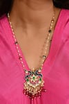 Namasya_Multi Color Beads, Diamonds Half Crescent Carved Pendant Necklace Set _Online_at_Aza_Fashions