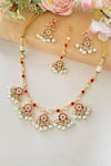 Shop_Namasya_Pink Kundan Floral Carved Necklace Set _at_Aza_Fashions