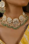 Buy_Namasya_Green Kundan Peacock Carved Choker Set _at_Aza_Fashions