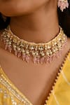 Namasya_Pink Kundan Geometric Shaped Choker Set _Online_at_Aza_Fashions