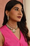 Buy_Namasya_Pink Kundan Half Crescent Carved Pendant Necklace Set _at_Aza_Fashions