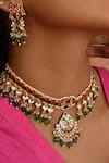 Namasya_Pink Kundan Half Crescent Carved Pendant Necklace Set _Online_at_Aza_Fashions