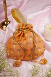 Shop_Swabhimann_Orange Embroidery Silk Floral Butti Woven Potli _at_Aza_Fashions
