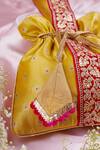 Swabhimann_Yellow Embroidery Silk Handle Potli _Online_at_Aza_Fashions
