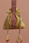 Buy_Swabhimann_Yellow Embroidery Silk Handle Potli _Online_at_Aza_Fashions
