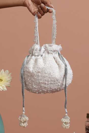 Buy_Swabhimann_White Sequins, Beads Embellished Potli _at_Aza_Fashions