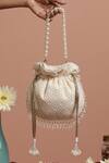 Buy_SWABHIMANN_White Embroidery, Beads Broken Stripe Potli _at_Aza_Fashions