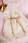 Shop_SWABHIMANN_White Embroidery, Beads Broken Stripe Potli _at_Aza_Fashions