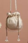 SWABHIMANN_White Embroidery, Beads Broken Stripe Potli _Online_at_Aza_Fashions