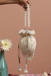 Buy_SWABHIMANN_White Embroidery, Beads Broken Stripe Potli _Online_at_Aza_Fashions