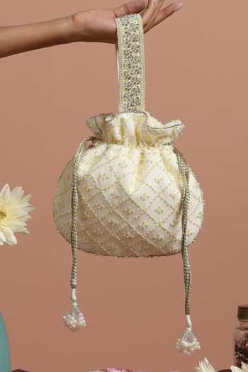 Buy_Swabhimann_Yellow Embroidery, Beads Checkered Embellished Potli _at_Aza_Fashions