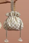 Swabhimann_Gold Embroidery, Beads Chanderi Foliage Woven Potli _Online_at_Aza_Fashions