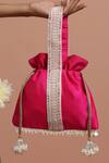 Buy_Swabhimann_Magenta Beads, Embroidery Silk Vine Handle Potli _at_Aza_Fashions