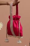 Buy_Swabhimann_Magenta Beads, Embroidery Silk Vine Handle Potli _Online_at_Aza_Fashions