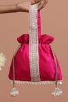 Shop_Swabhimann_Magenta Beads, Embroidery Silk Vine Handle Potli _Online_at_Aza_Fashions
