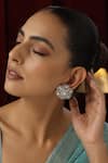 SWABHIMANN_Silver Plated Polki Floral Studded Earrings _Online_at_Aza_Fashions