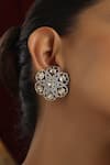 Shop_SWABHIMANN_Silver Plated Polki Floral Studded Earrings _Online_at_Aza_Fashions