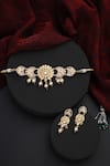 Shop_Swabhimann_Gold Plated Stones, Beads, Zari Polki Studded Floral Crecent Choker Set _at_Aza_Fashions