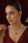 Buy_Swabhimann_Red Stones, Beads Floral Polki Studded Layered Necklace Set _at_Aza_Fashions