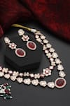 Swabhimann_Red Stones, Beads Floral Polki Studded Layered Necklace Set _Online_at_Aza_Fashions