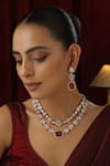 Shop_Swabhimann_Red Stones, Beads Floral Polki Studded Layered Necklace Set _Online_at_Aza_Fashions