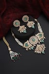 Shop_Swabhimann_Green Pearls, Stones, Beads Floral Polki Studded Choker Set _at_Aza_Fashions