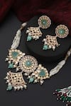 Swabhimann_Green Pearls, Stones, Beads Floral Polki Studded Choker Set _Online_at_Aza_Fashions