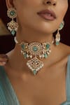 Buy_Swabhimann_Green Pearls, Stones, Beads Floral Polki Studded Choker Set _Online_at_Aza_Fashions