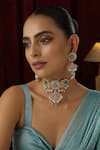 Shop_Swabhimann_Green Pearls, Stones, Beads Floral Polki Studded Choker Set _Online_at_Aza_Fashions