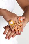 Buy_Vaidaan_Multi Color Pearl Samyuta Hand Embroidered Dual Ring _at_Aza_Fashions