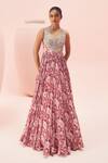 Buy_Bhumika Sharma_Pink Georgette Printed Floral Round Abstract Anarkali _at_Aza_Fashions