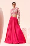 Buy_Bhumika Sharma_Fuchsia Twill Organza Embroidered Floral High Retro Blouse With Lehenga _at_Aza_Fashions