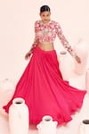 Buy_Bhumika Sharma_Fuchsia Twill Organza Embroidered Floral High Retro Blouse With Lehenga _Online_at_Aza_Fashions