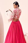 Shop_Bhumika Sharma_Fuchsia Twill Organza Embroidered Floral High Retro Blouse With Lehenga _at_Aza_Fashions