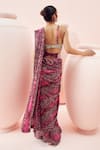 Shop_Bhumika Sharma_Burgundy Georgette Printed Rosette Plunge V Saree With Blouse _at_Aza_Fashions