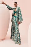 Buy_Bhumika Sharma_Green Organza Embroidered Floral Bustier Sweetheart Flared Pant Set With Jacket _Online_at_Aza_Fashions